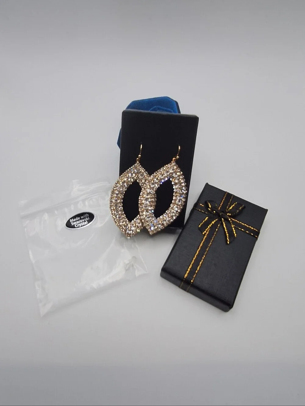 NEW Made With Swarovski Crystal Gold Tone Statement Drop Earrings